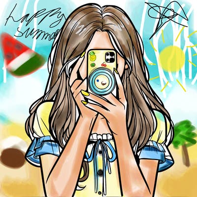 a realistic girl holding her phone taking pictures