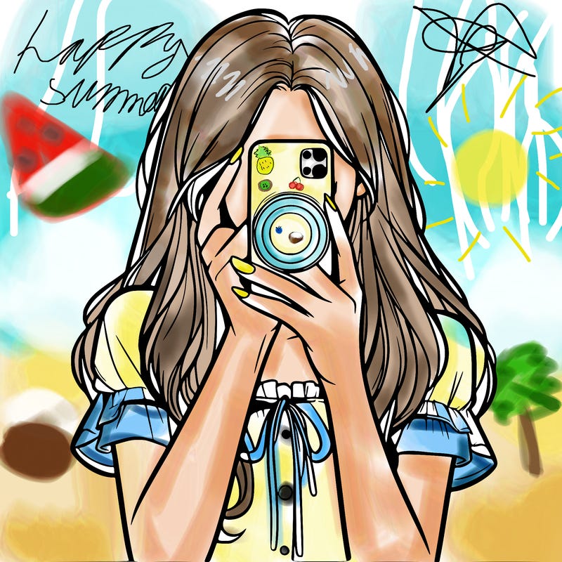 a realistic girl holding her phone taking pictures