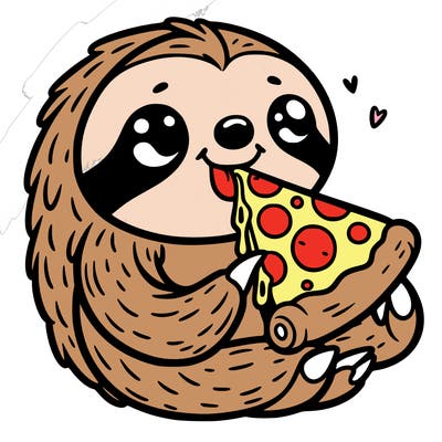a cute sloth eating a slice of pizza