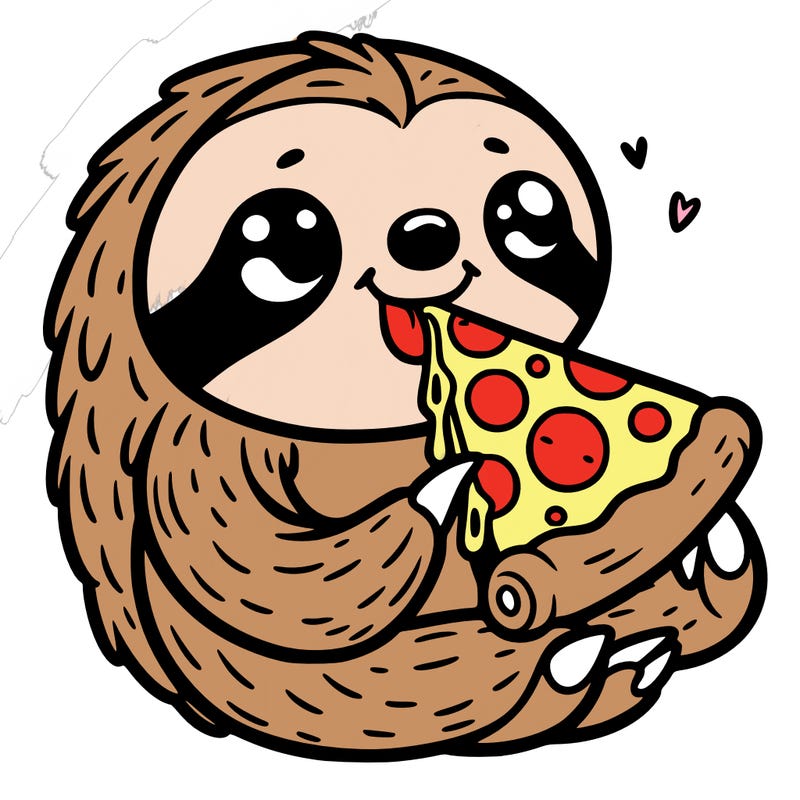 a cute sloth eating a slice of pizza