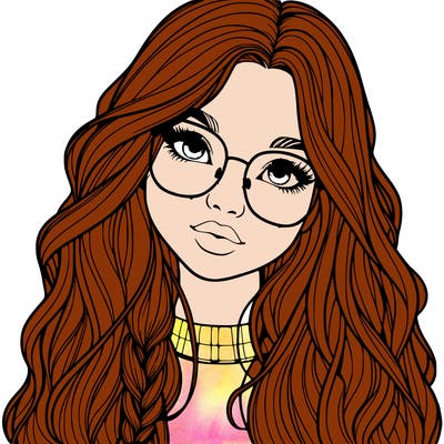 girl with long hair and freckles and glasses realistic