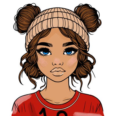 realistic girl with buns in her hair with a beanie on