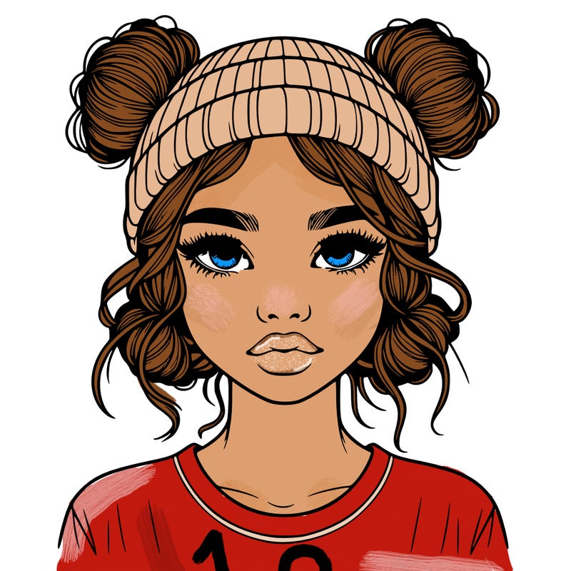 realistic girl with buns in her hair with a beanie on