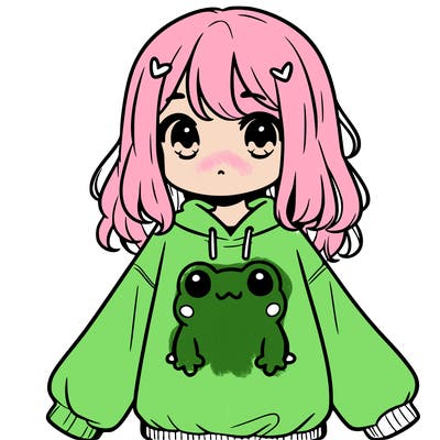 girl wearing frogging sweatshirt