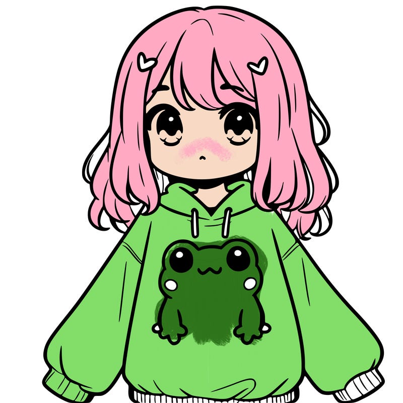girl wearing frogging sweatshirt