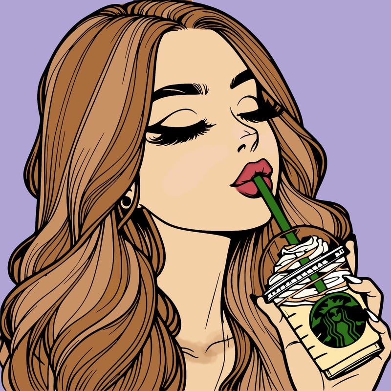 realistic girl drinking starbucks
