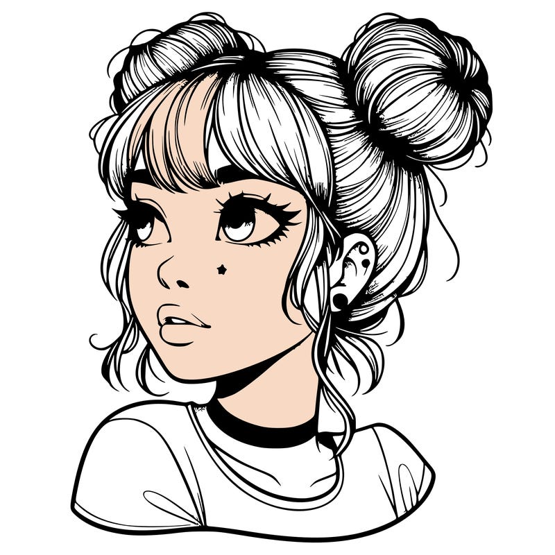 realistic girl with spacebuns