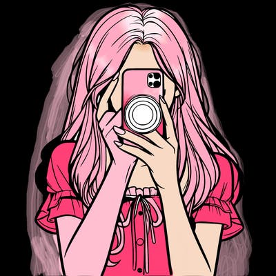 a realistic girl holding her phone taking pictures