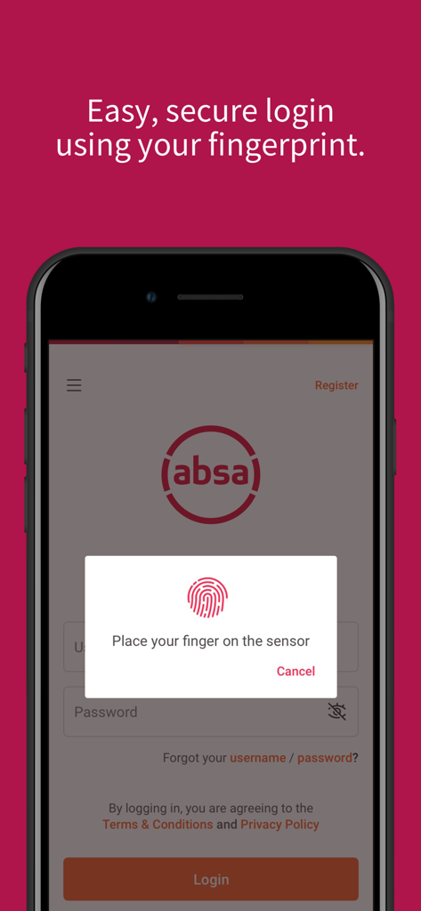 Absa Mocambique fingerprint login screen