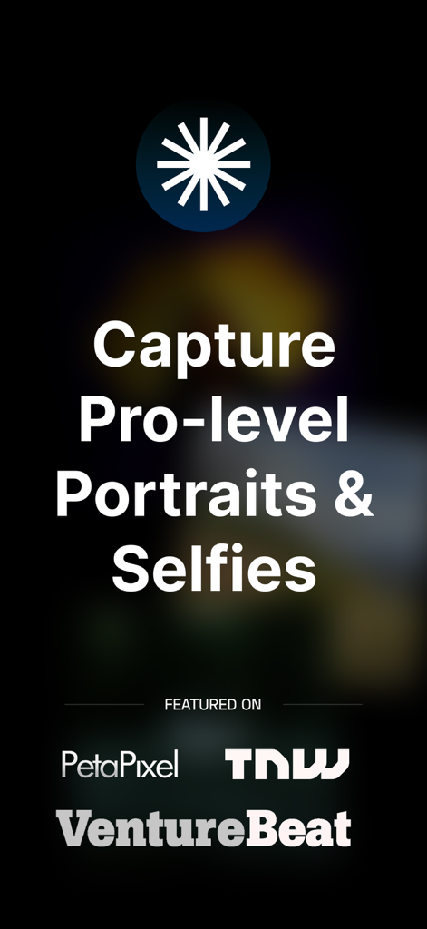 NeuralCam Aperture - NeuralCam Aperture app splash screen displaying Capture Pro-level Portraits and Selfies text and featured media logos