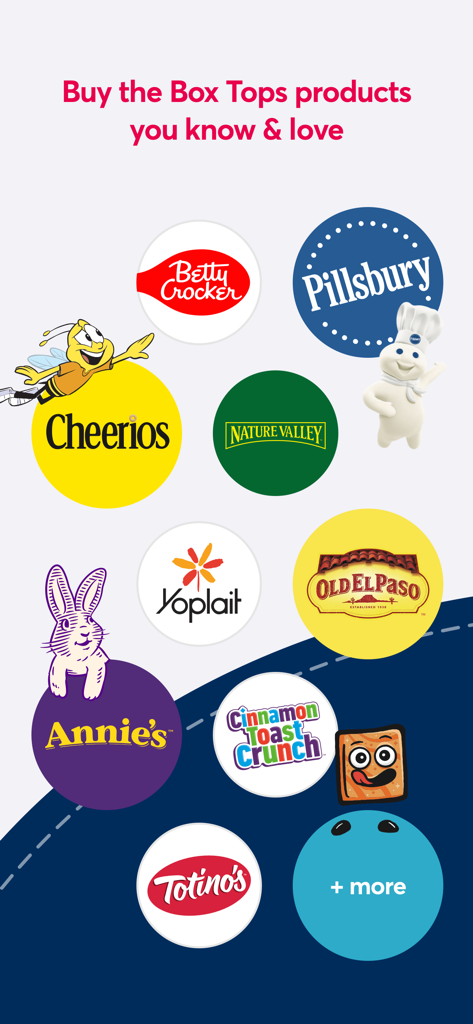 Box Tops for Education™ - Logos of participating brands for Box Tops for Education including Cheerios and Pillsbury