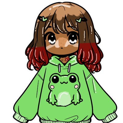 girl wearing frogging sweatshirt