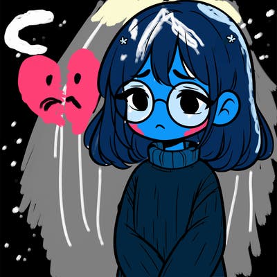 sad girl with glasses in a sweater