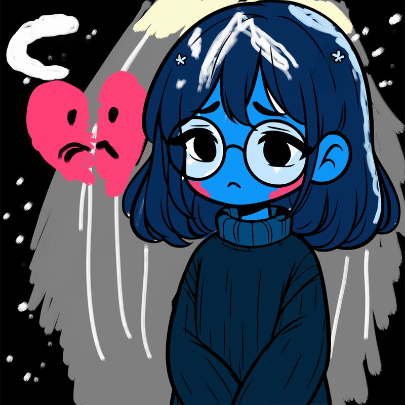sad girl with glasses in a sweater