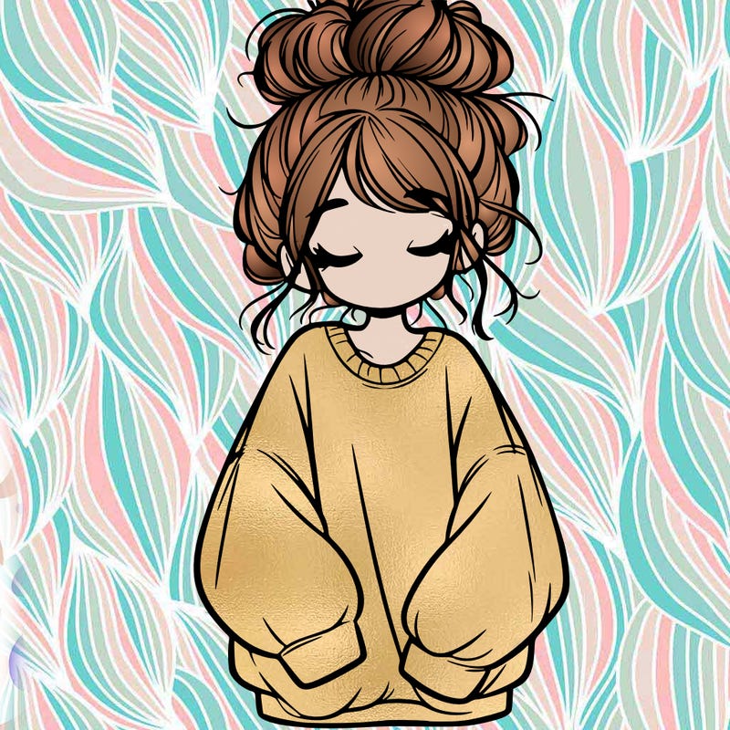 girl with baggy sweatshirt and messy bun