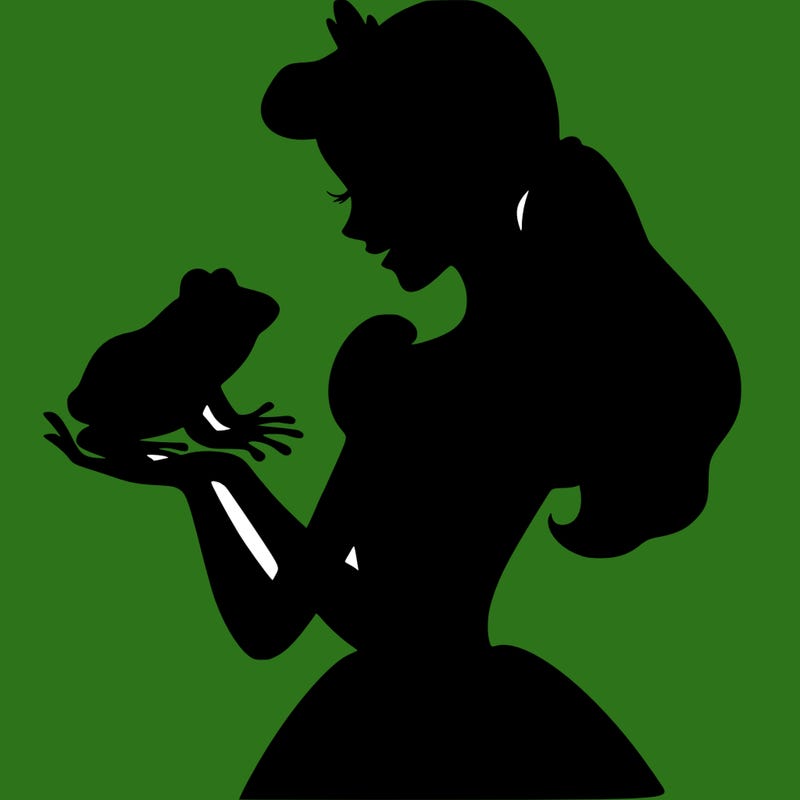 a shadow of a princess holding a frog realistic