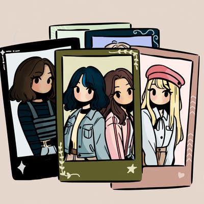 polaroid photo of 4 girls
