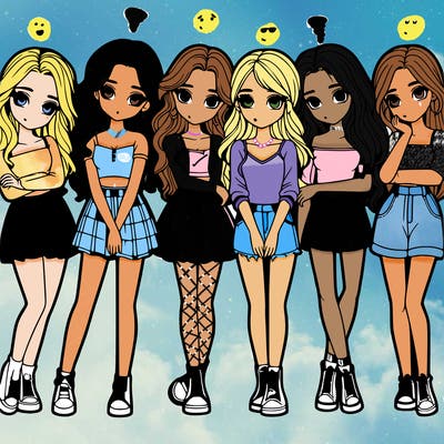 a group of girls realistic