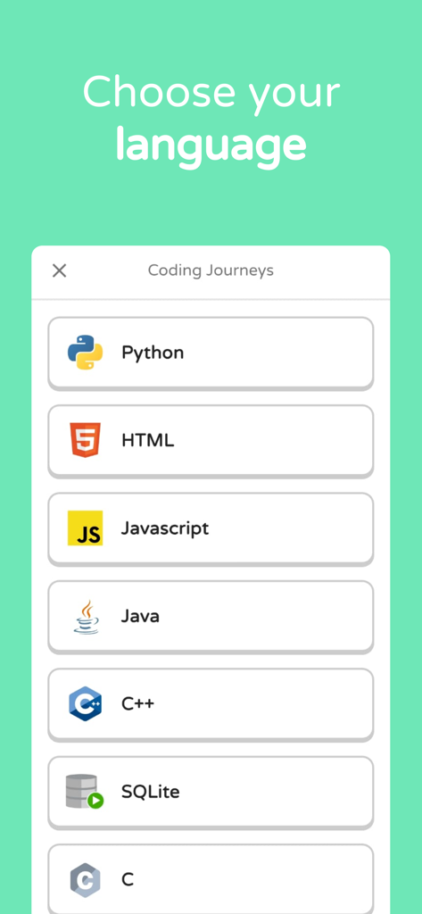 Coddy: Learn Coding Daily - Écran de l'application Coddy pour choisir un langage de programmation