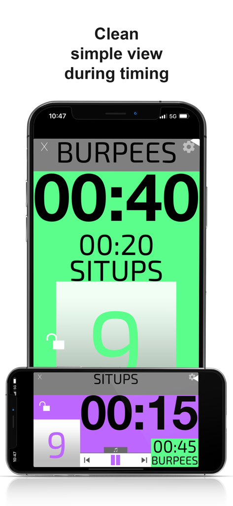 Gymboss Interval Timer - Gymboss interval timer app display showing active workout intervals for burpees and situps