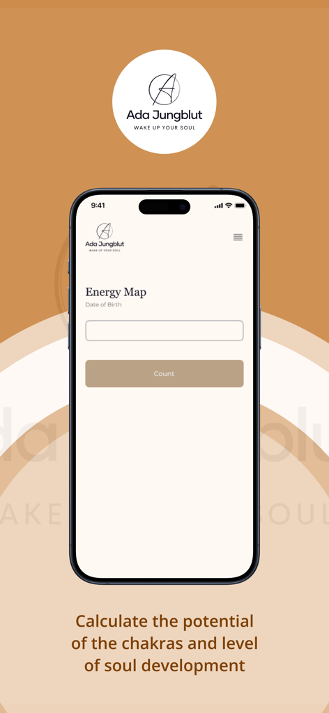 Adajungblut - iPhone screenshot of the ChakraSoul Energy Map calculator interface by Ada Jungblut