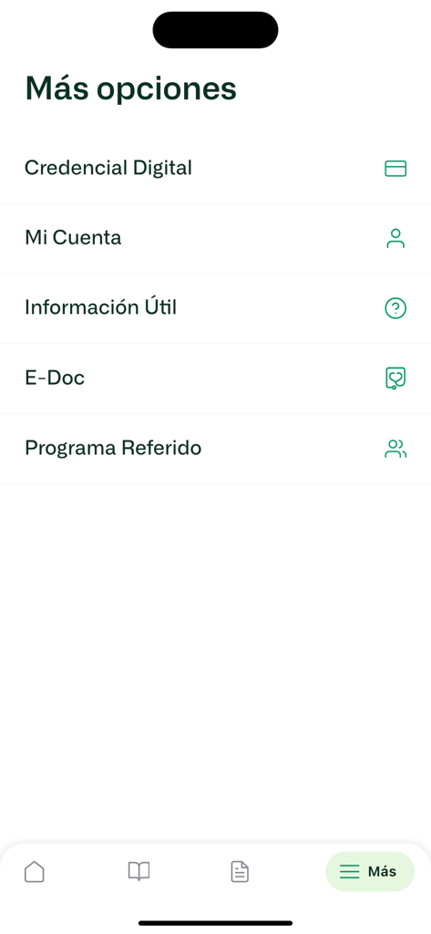 Avalian - Avalian app interface showing the more options menu with links to digital credentials and account information
