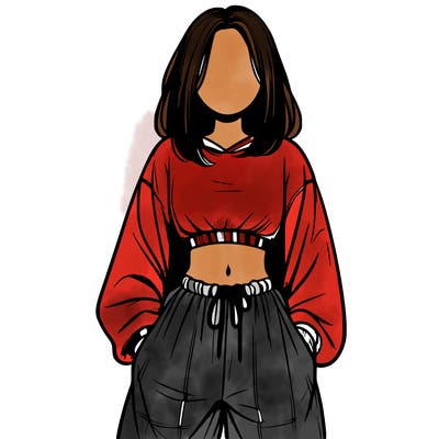 realistic girl faceless with baggy pants and a crop top