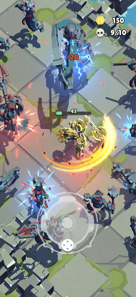 God Breaker: Roguelike ARPG - A character in golden armor using a spin attack to defeat enemies in a God Breaker dungeon