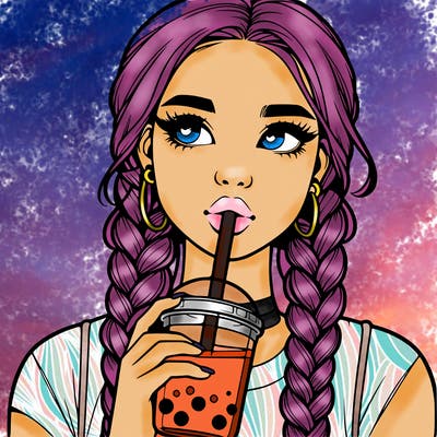 realistic girl with braided hair drinking boba