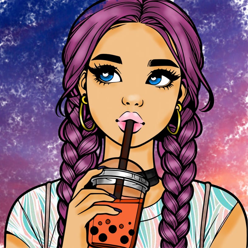 realistic girl with braided hair drinking boba
