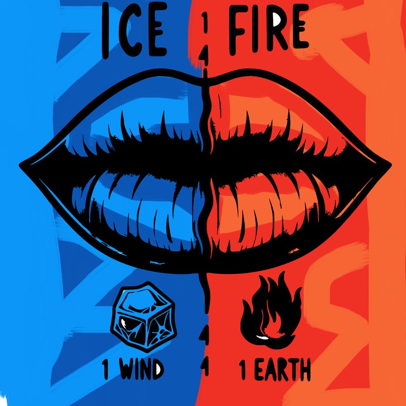 realistic lip split in fourth . 1 fourth ice 1 fire 1wind 1 earth