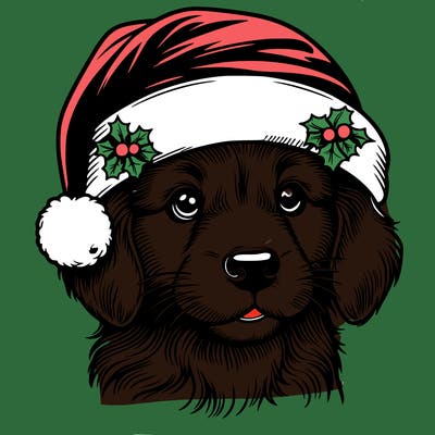 realistic dog wearing a santa hat