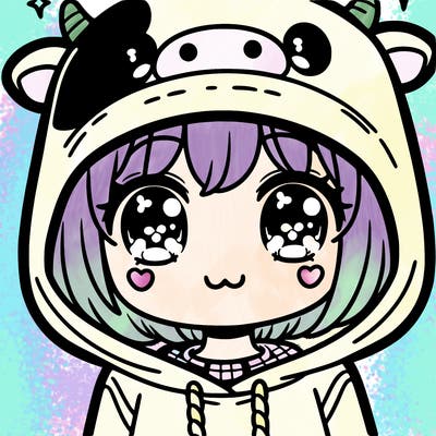 kawaii girl with cow hoodie