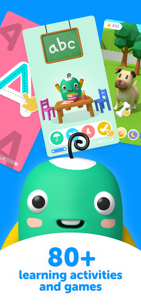 ABC World - Play and Learn - ABC World app screen featuring interactive learning activities, letter tracing, and 3D characters for children