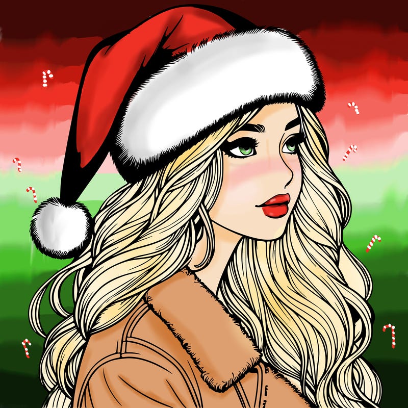 realistic girl in santa hat