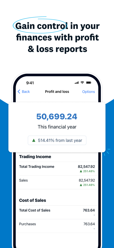 Xero App-Screenshot, der einen detaillierten Gewinn- und Verlustbericht mit Kennzahlen zur finanziellen Leistung zeigt