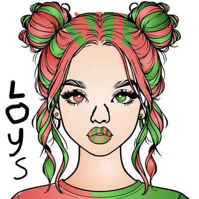 realistic girl with two buns in hair and lips