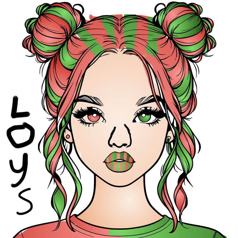 realistic girl with two buns in hair and lips