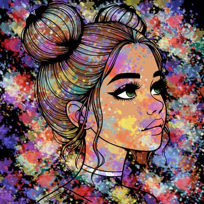 realistic girl with buns on the top of her head