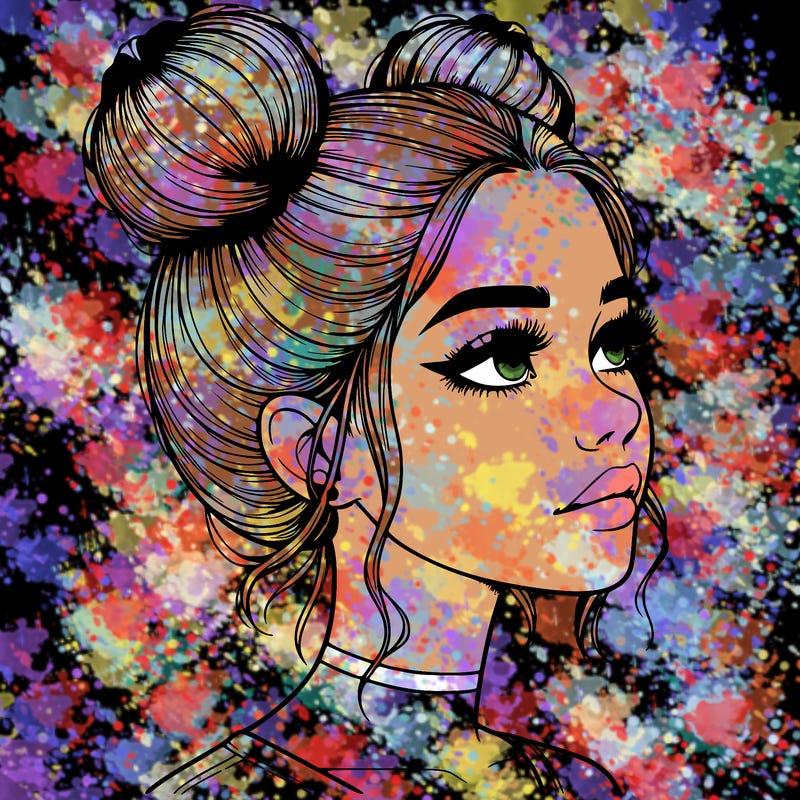 realistic girl with buns on the top of her head