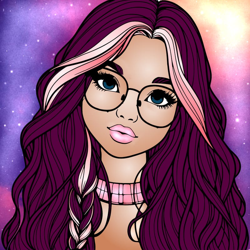 girl with long hair and freckles and glasses realistic