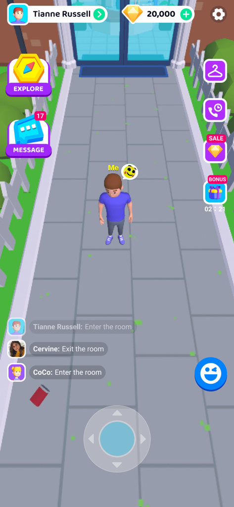 Un personnage avatar 3D se tenant dans un monde virtuel au sein de l'application sociale Yolo.