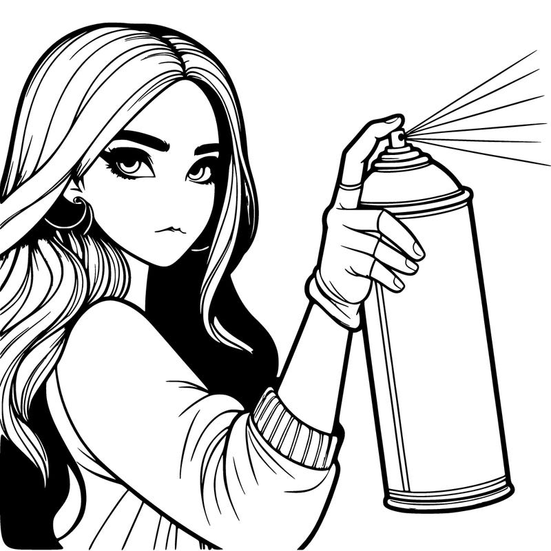 a realistic girl spray painting