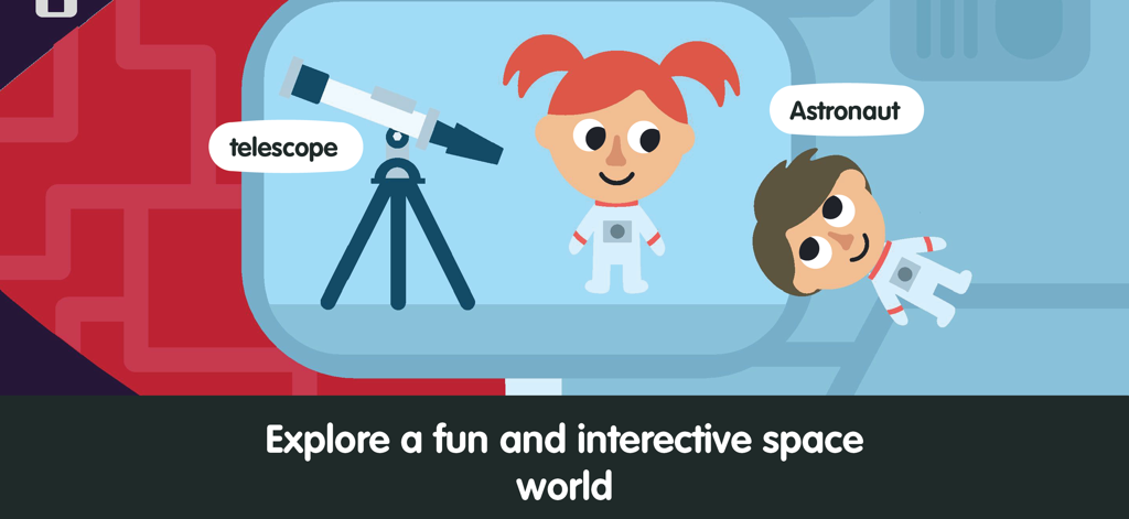 Little Astronauts - Space Kids - Cartoon astronauts and a telescope in an interactive space world