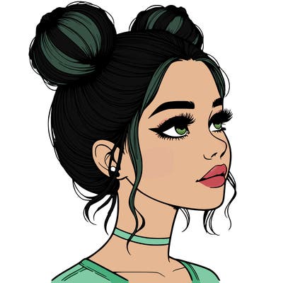 realistic girl with buns on the top of her head