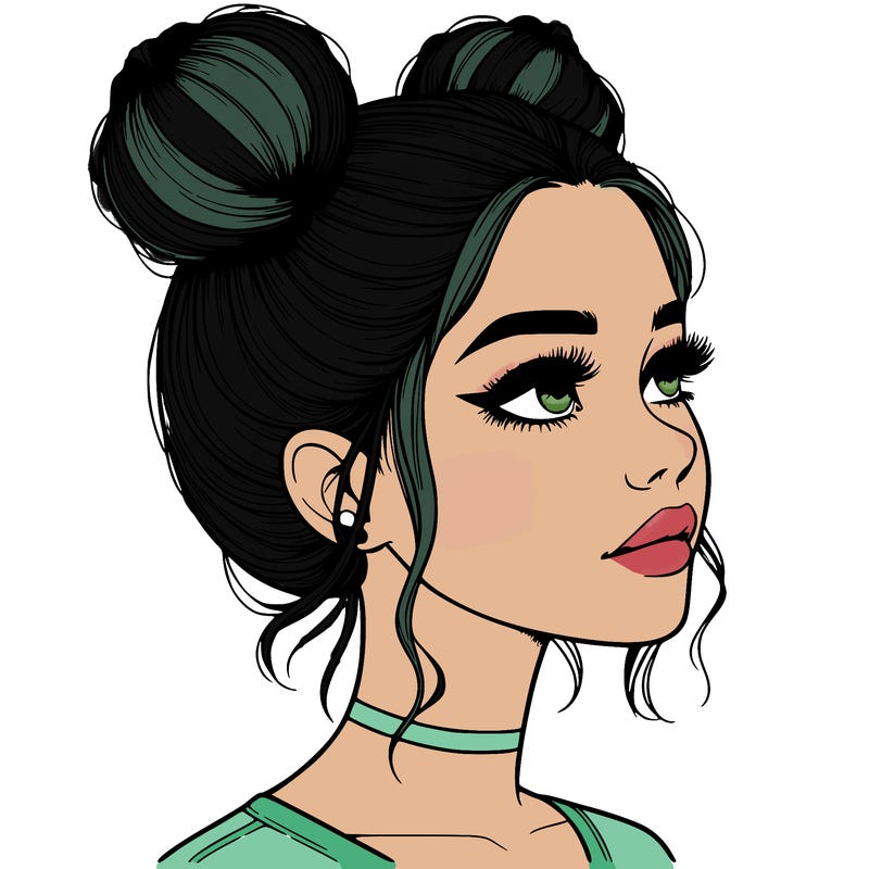 realistic girl with buns on the top of her head