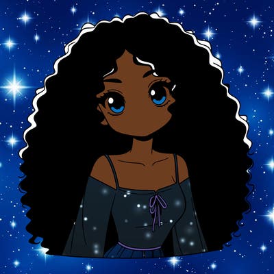 a black anime girl with long afro hair