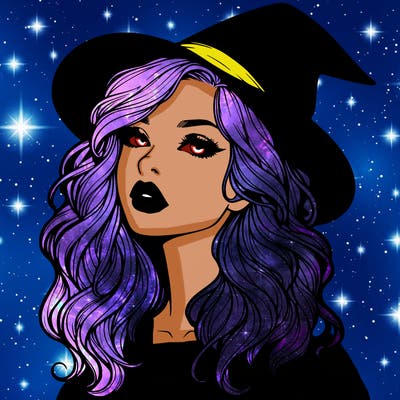 realistic witch girl with wavy hair and lips