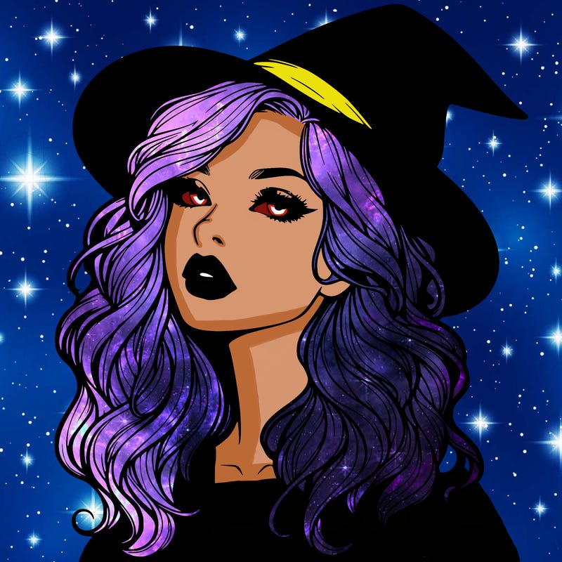 realistic witch girl with wavy hair and lips