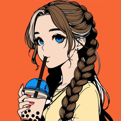 realistic girl with braided hair drinking boba